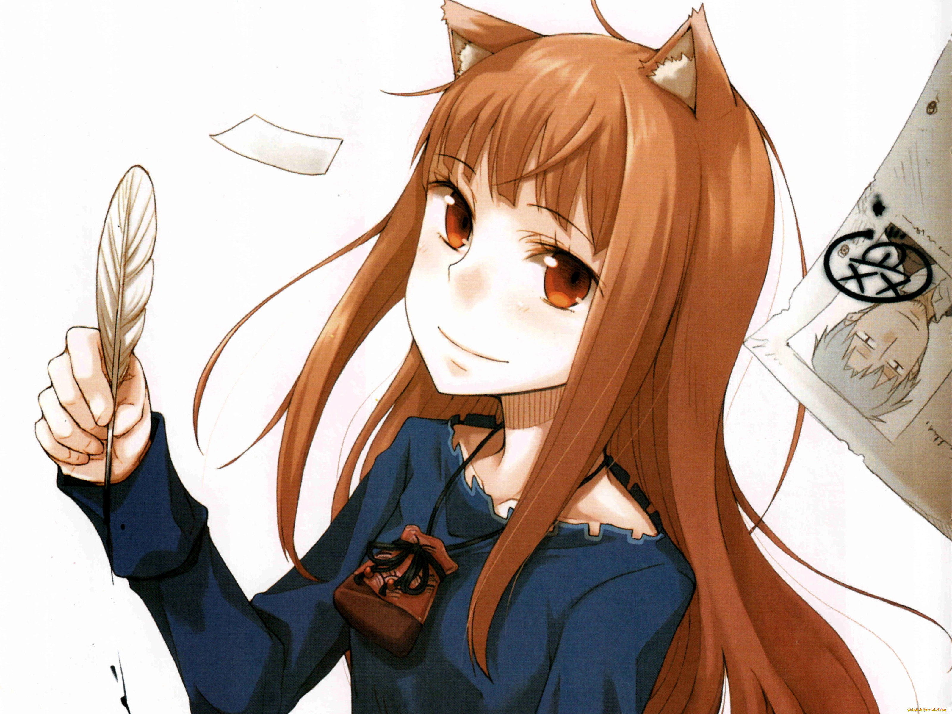 Обои Аниме Spice and Wolf, обои для рабочего стола, фотографии аниме,  spice, and, wolf, холо, хоро, лоренц, перо, уши, смайлик, волчица, и,  пряности Обои для рабочего стола, скачать обои картинки заставки на